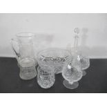 A small collection of various cut glass, including brandy glasses, bowl etc