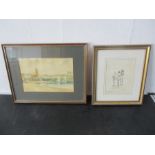 A framed watercolour titled "Lympstone, On The Exe" by Mark Gibbons - numbered 32/100, along with