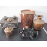 A copper urn, Spong no. 3 coffee grinder, copper kettle etc.