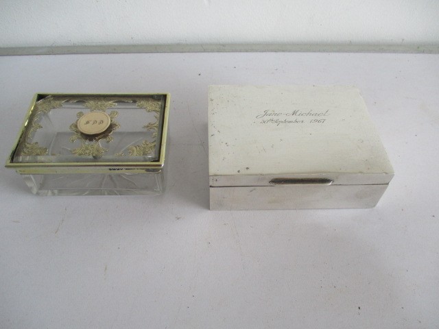 A hallmarked silver cigarette box along with a silver gilt box ( A/F)