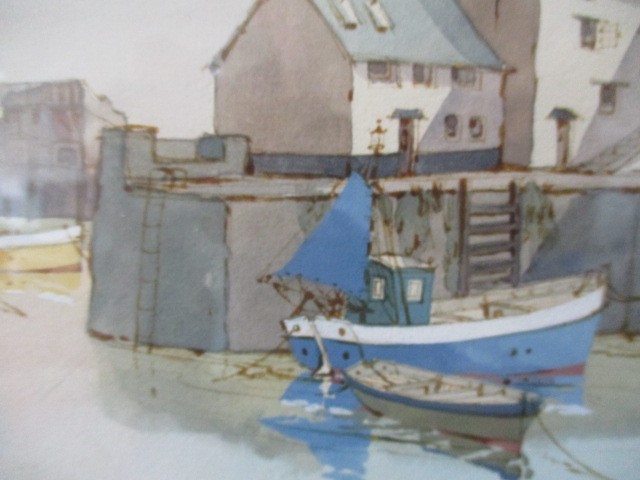 A watercolour of a Polperro harbour signed Frederick T W Cook - Image 4 of 5