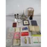 A collection of various items including Seiko watch, Wedgwood, sandwich flags etc.