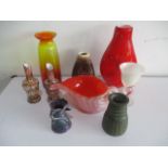 A collection of Art Glass ( some A/F) along with two pieces of pottery