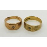 Two 9ct gold gentleman's rings both set with a diamond. Total weight 8.5g
