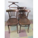 Three vintage bentwood chairs along with a gentleman's valet