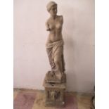 A Venus de Milo garden statue on a plinth