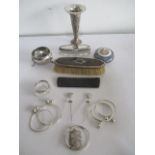Small hallmarked silver trumpet vase, Chinese silver baby bangles with rattles, silver salt etc.
