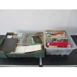 Two boxes of various ephemera including newspapers, magazines, ordnance survey maps, Wills