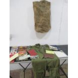 A collection of military related items, including kit bag, ephemera ( such as "London Opinion"),