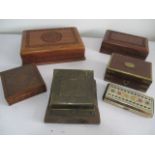 A collection of various boxes, cigarette box, letter rack etc.
