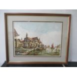 A large watercolour of a Cornish harbour scene signed David James