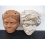 Two studio pottery wall pockets by Alan Wallwork- these were modelled on his two daughters. Slight