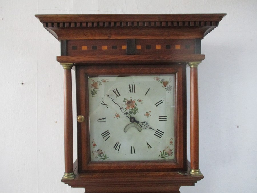 A oak inlaid thirty hour longcase clock by Robert Sidwell (Nuneaton) with painted dial - key in - Image 2 of 9