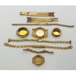 A collection of 9ct gold watch cases, straps etc. Total weight 51.5g