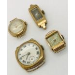 Four 9ct gold watches. Total weight including movements 43.3g