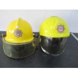 Two vintage Devon & Cornwall fire helmets ( decorative use only)