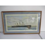 A framed limited edition print of "Titanic At Queenstown" by Simon Fisher - numbered 82 of 500.