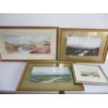 A collection of four framed watercolours of moorland scenes including South Brent Tor (Dartmoor)