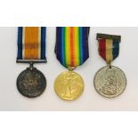 Two WW1 medals (awarded to 2426 Private FW Barry 19th London Regt) along with an Edward VII
