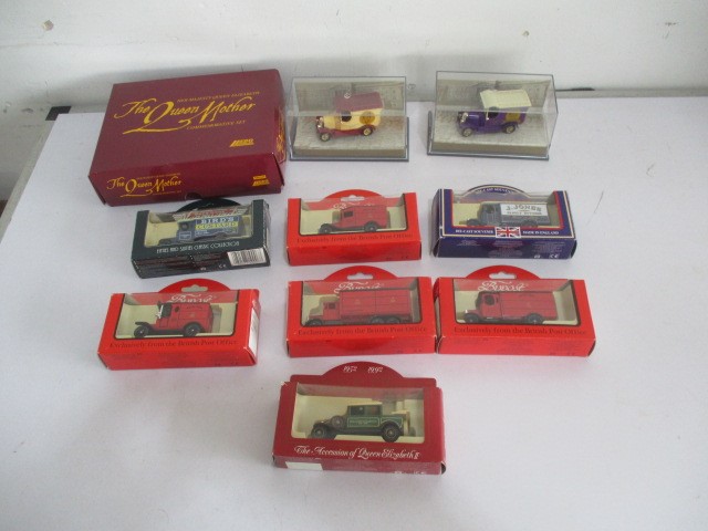 A small collection of boxed die-cast vehicles including Lledo The Queen Mother Commemorative set and