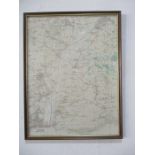 A framed section of ordnance survey map showing Axminster, Musbury, Colyton, Seaton etc.