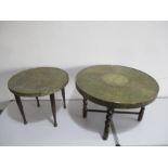 Two brass topped Benares style occasional tables