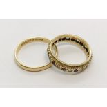 A 9ct gold wedding band (2g) along with a 9ct gold eternity ring (3.3g)