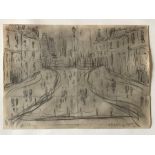 A pencil sketch attributed to L S Lowry ( Laurence Stephen Lowry 1887-1976) of a street scene.