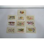 A collection of ten first world war embroidered postcards