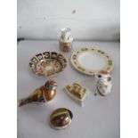 A collection of Crown Royal Derby including "Linnet" paperweight with gold stopper, "Mouse"