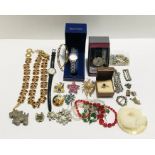 A collection of costume jewellery along with 3 watches