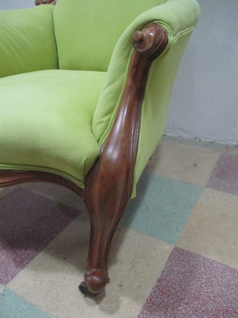 A Victorian walnut arm chair on brass castors - Image 4 of 7