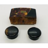 A Georgian tortoiseshell box A/F along with two tortoiseshell patch pots