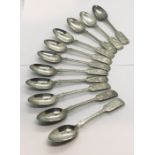 A set of eleven silver coffee spoons, 163.7g