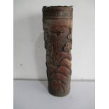 A bamboo carved metal lined pot - height 49cm