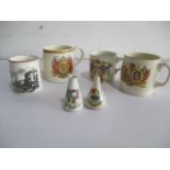 A collection of china including three commemorative mugs