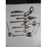 A collection of continental silver plated cutlery (marked 90) along with a pair of silver sugar nips