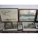 A collection of various framed prints, watercolours, photographs etc