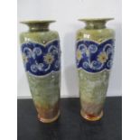 A pair of Royal Doulton vases incised monogram for Maud Bowden, 36cm height