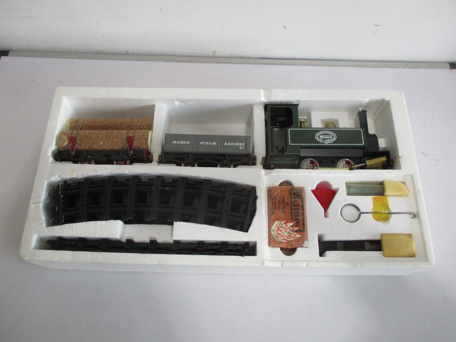 A boxed Mamod Steam Train Railway set including the locomotive, open wagon, lumber truck etc - Image 2 of 10