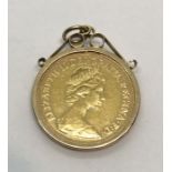 A 1982 half sovereign mounted on a gold pendant setting, total weight 4.7g