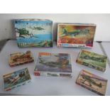 A collection of boxed Airfix model planes plus one tank including HP Halifax, Lockheed Lightning,