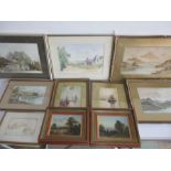 A collection of various framed watercolours etc