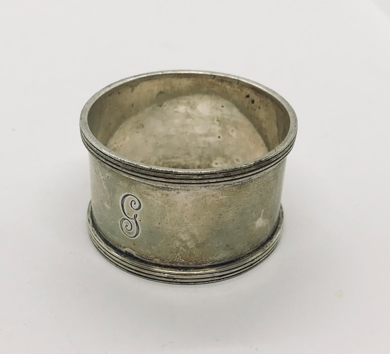A hallmarked silver cigarette box, silver hand mirror along with a silver serviette ring - Image 2 of 5