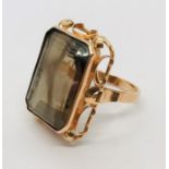 A continental rose gold (probably 9ct) set with a large smoky quartz/topaz