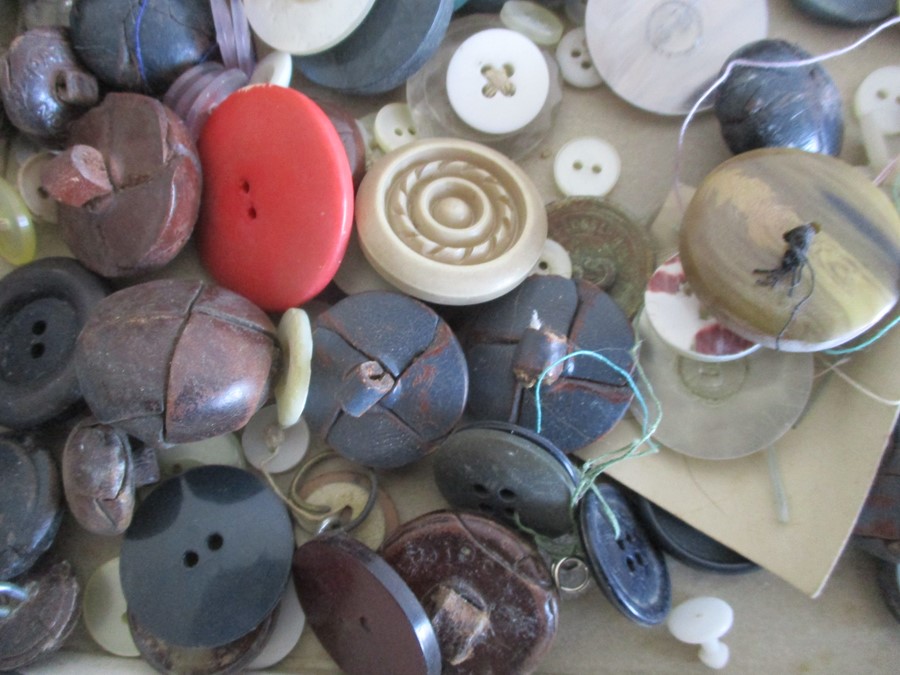 A collection of various buttons in leather collar box along with metal Christmas tree candle - Image 6 of 8