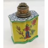 A French porcelain tea caddy with silver top