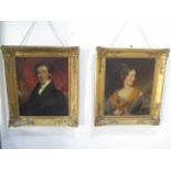 A good pair of Victorian oil on canvas portraits in ornate gilt frames, overall size 80cm x 70cm