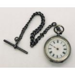 A continental (800) silver fob watch on hallmarked silver Albert (catch A/F on watch)