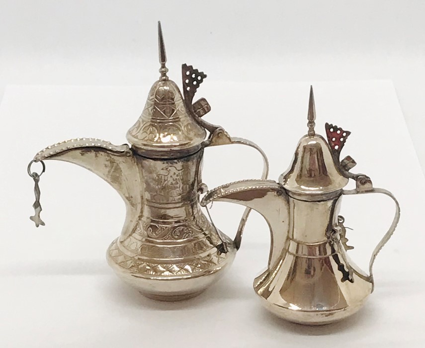 Two 925 silver miniature coffee pots